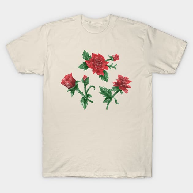 Roses with snow T-Shirt by CleanRain3675